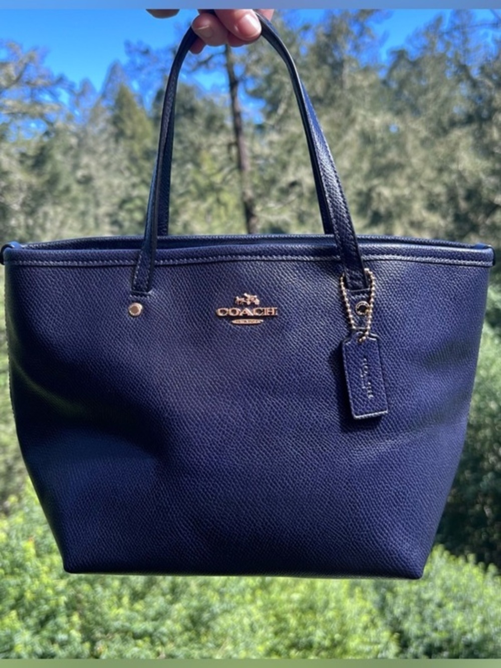 COACH Mini Shoulder Bag City Tote Blue Crossgrain Leather Gold Hardware AUTHENTC